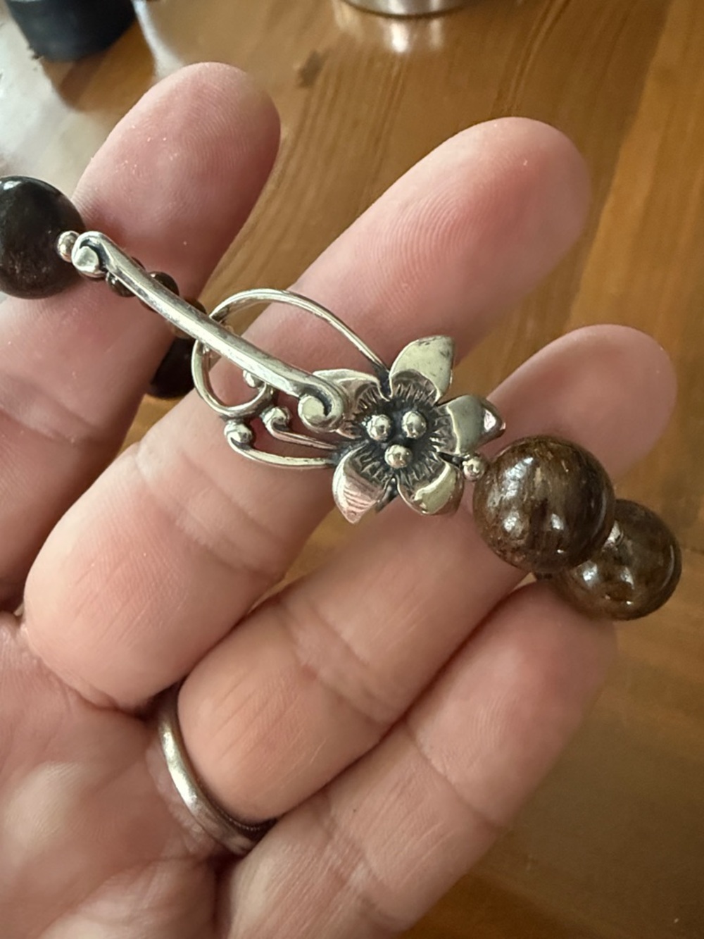 Silpada Bronzite bracelet with sterling Floral Toggle Clasp - - Picture 2 of 3